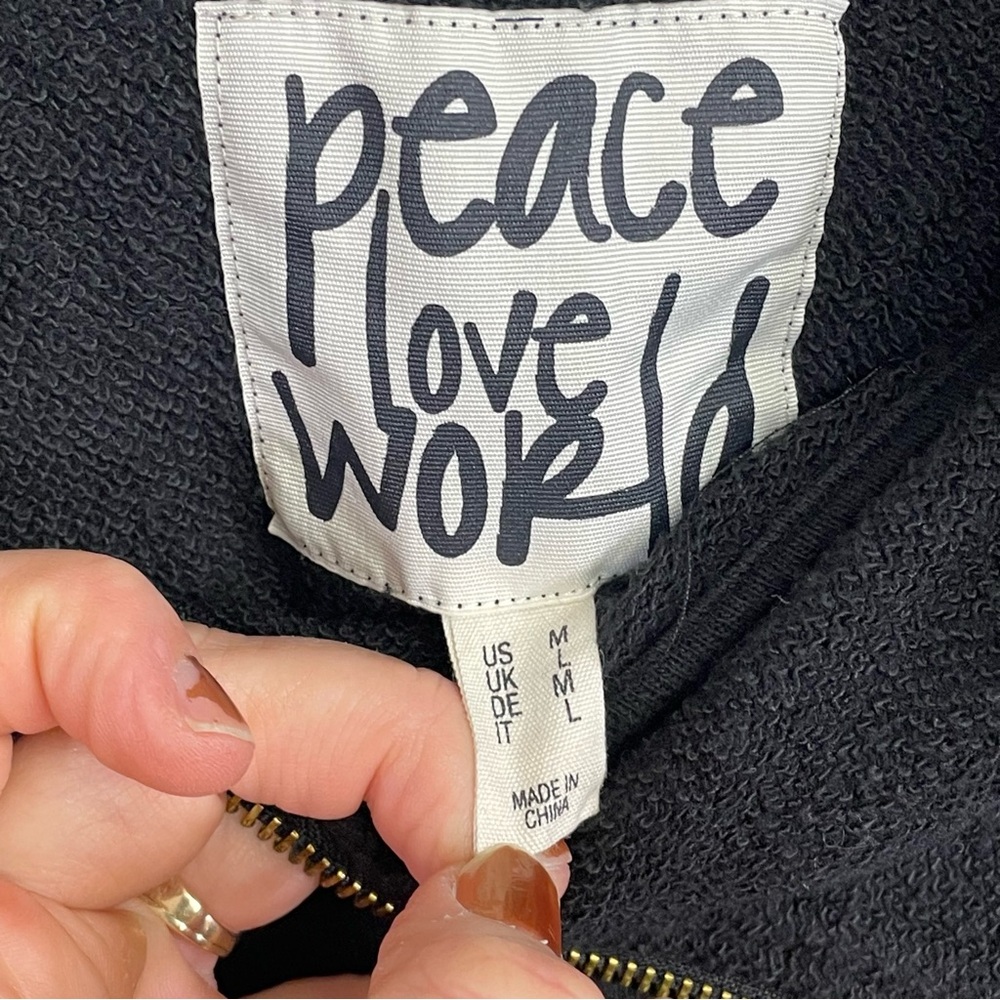 Peace Love World Black Sweatshirt with Gold Zipper - Picture 2 of 9
